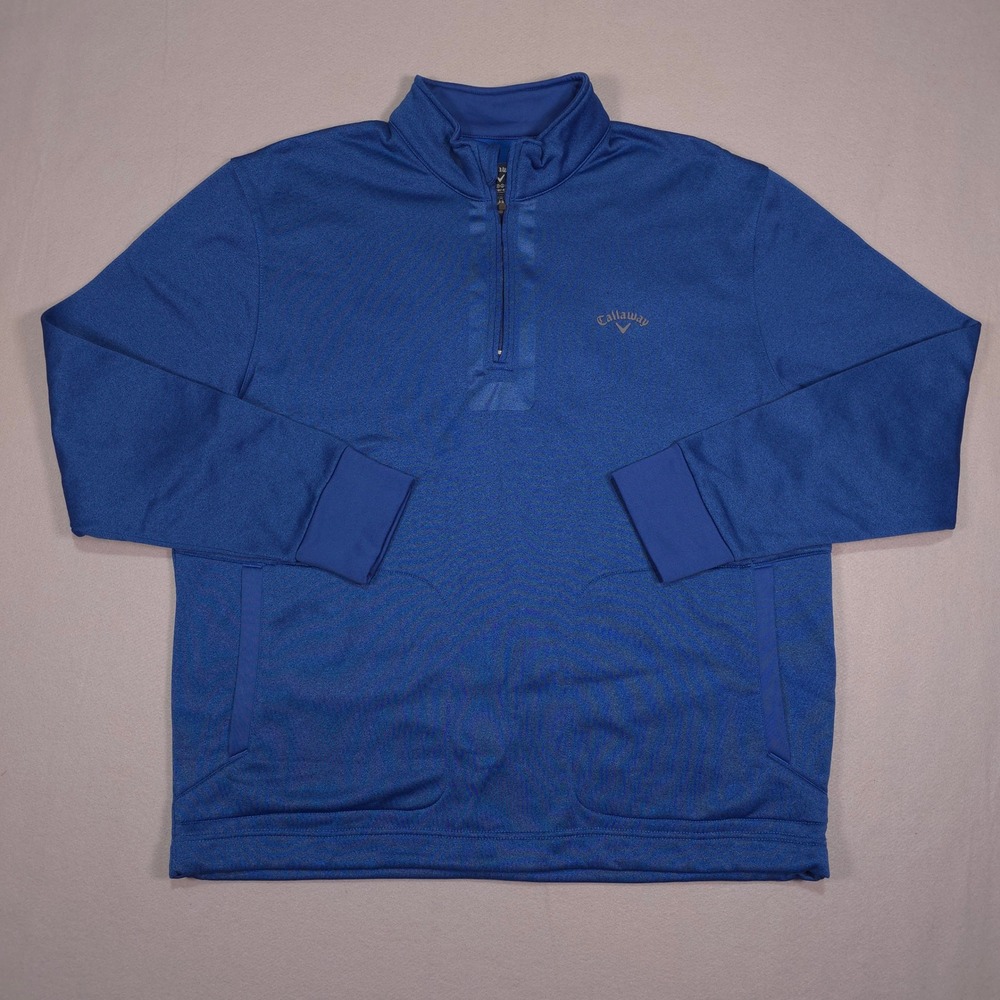 Callaway Weather Series Mens XL Blue Quarter Zip Fleece Golf Pullover Sweater